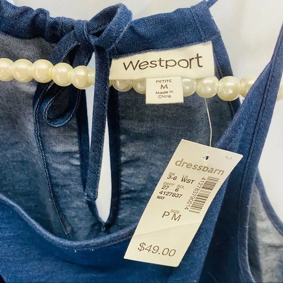 Westport Halter Top Floral Embroidered Denim Dress - Medium NWT - Picture 3 of 6